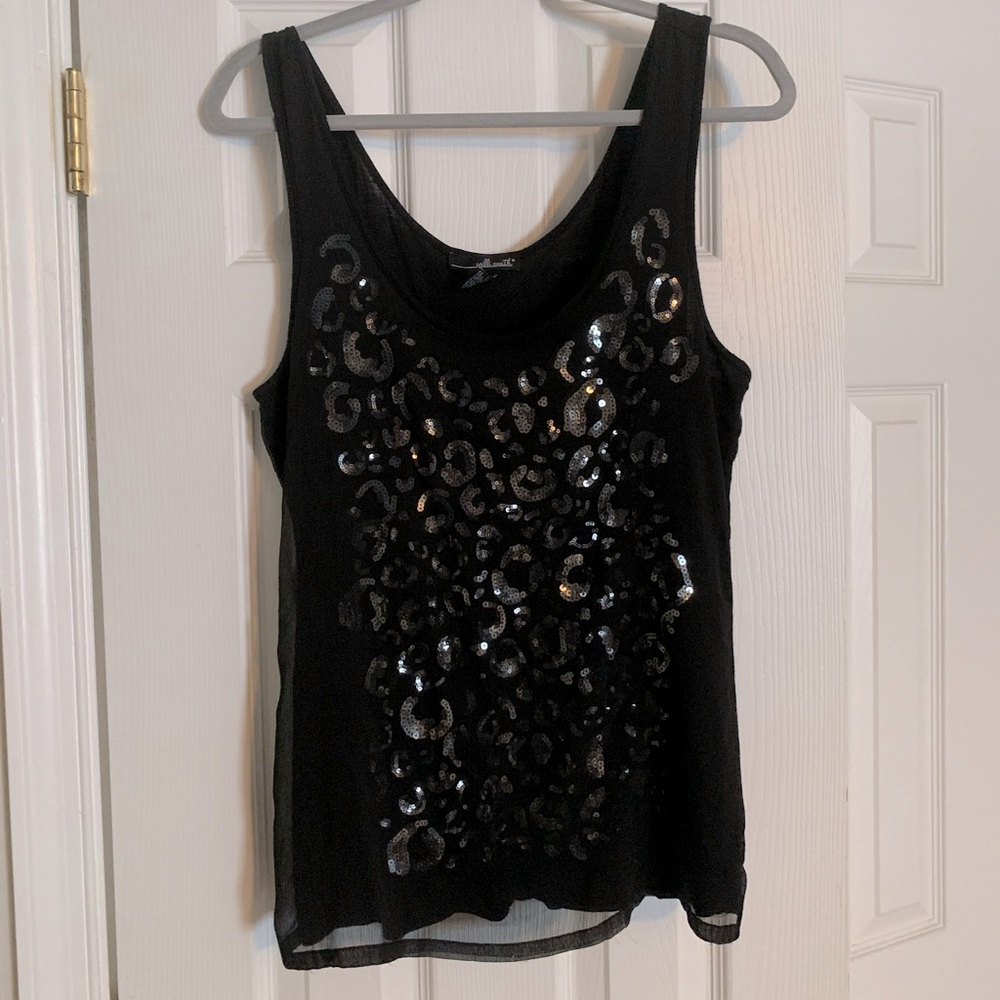 Size L Leopard Sequin Black Tank top